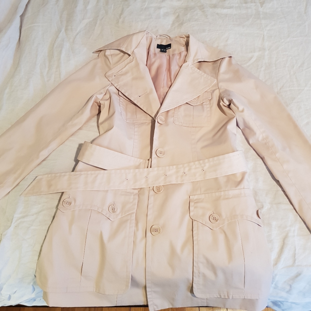 Blush colored trench coat